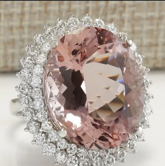 11.55ct Morganite w/Diamond CZ Ring 925 Sterling Silver - Picture 2 of 4